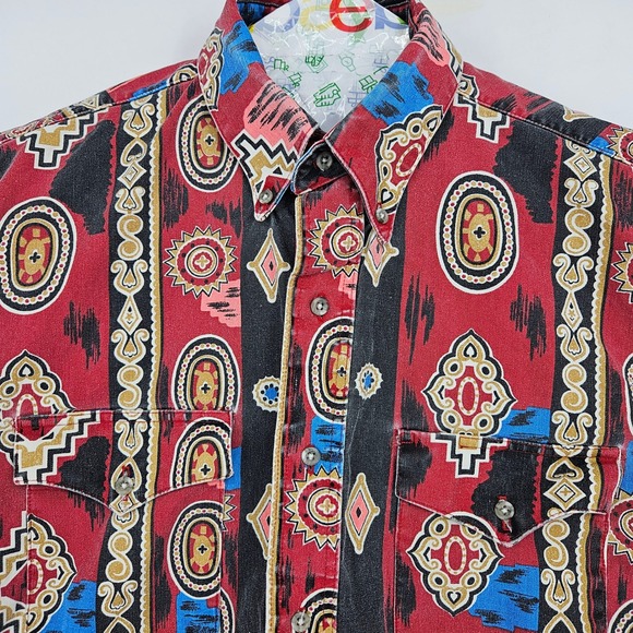 Vintage Wrangler Shirt Mens 16 34 Aztec Southwest Western Rodeo Brushpopper - Picture 2 of 10